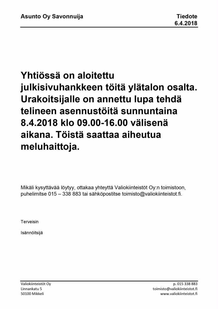 Tiedote sunnuntaityöt